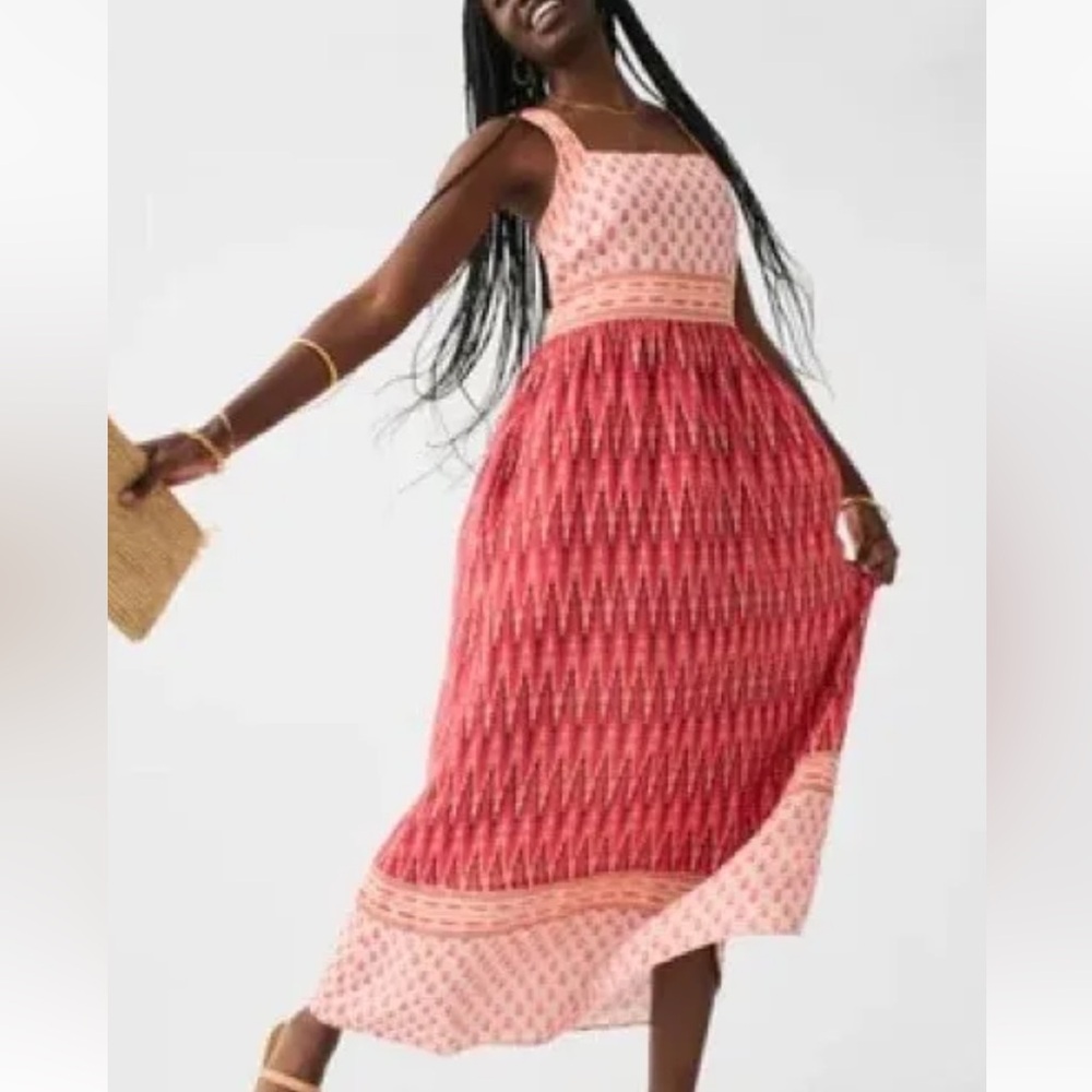 New Faherty Floral Block Multiprint Sm 4/6 Pink Linen Halter Criss-Cross Maxi
